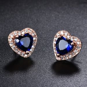Rose gold Blue Sapphire heart earrings